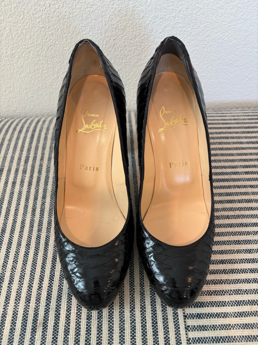 Christian Louboutin Black Patent Python Pumps